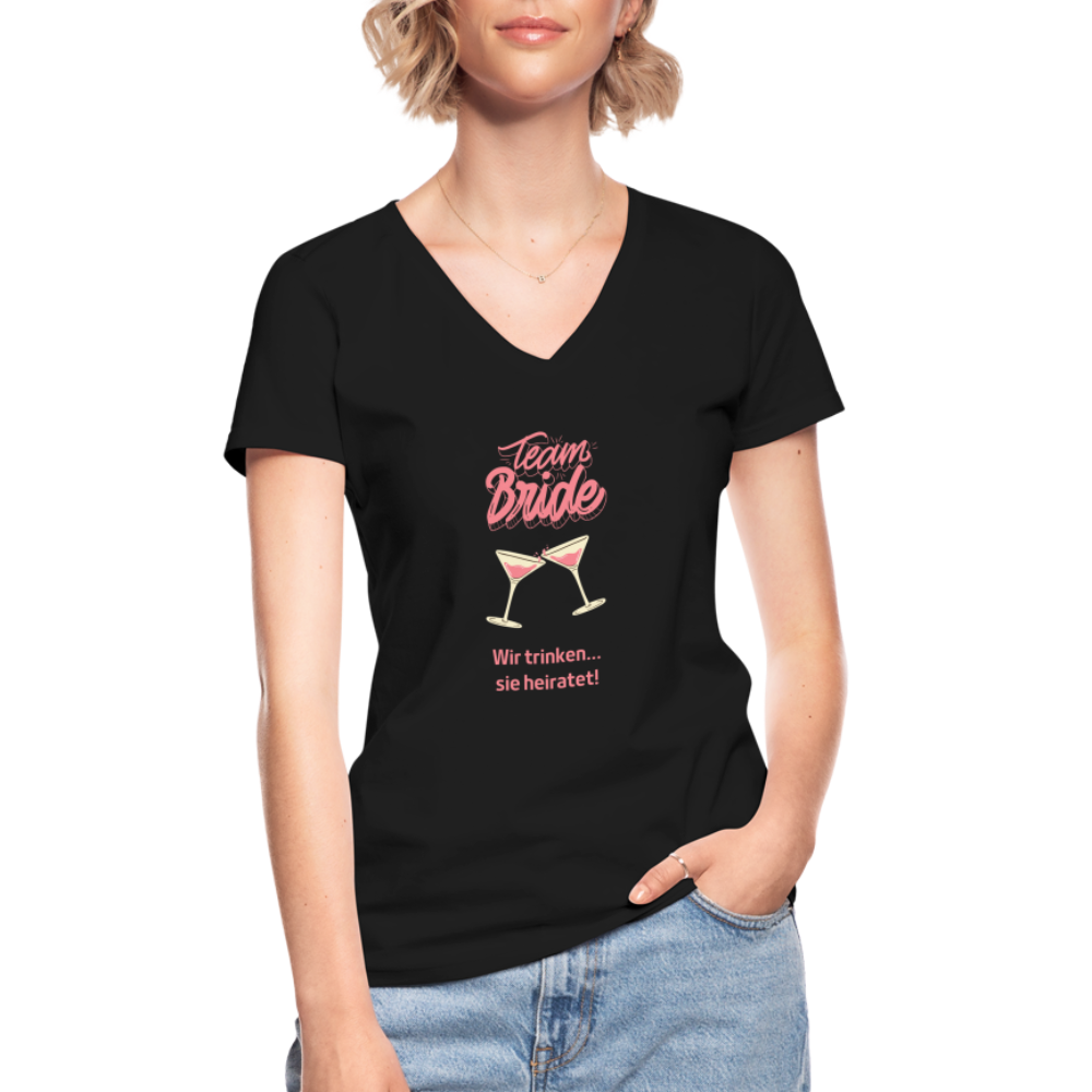 Klassisches Frauen-T-Shirt mit V-Ausschnitt - Team Bride - Schwarz