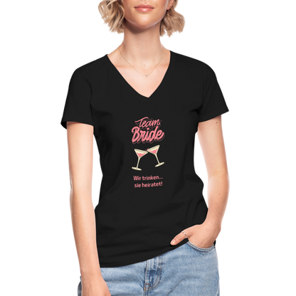 Klassisches Frauen-T-Shirt mit V-Ausschnitt - Team Bride - Schwarz