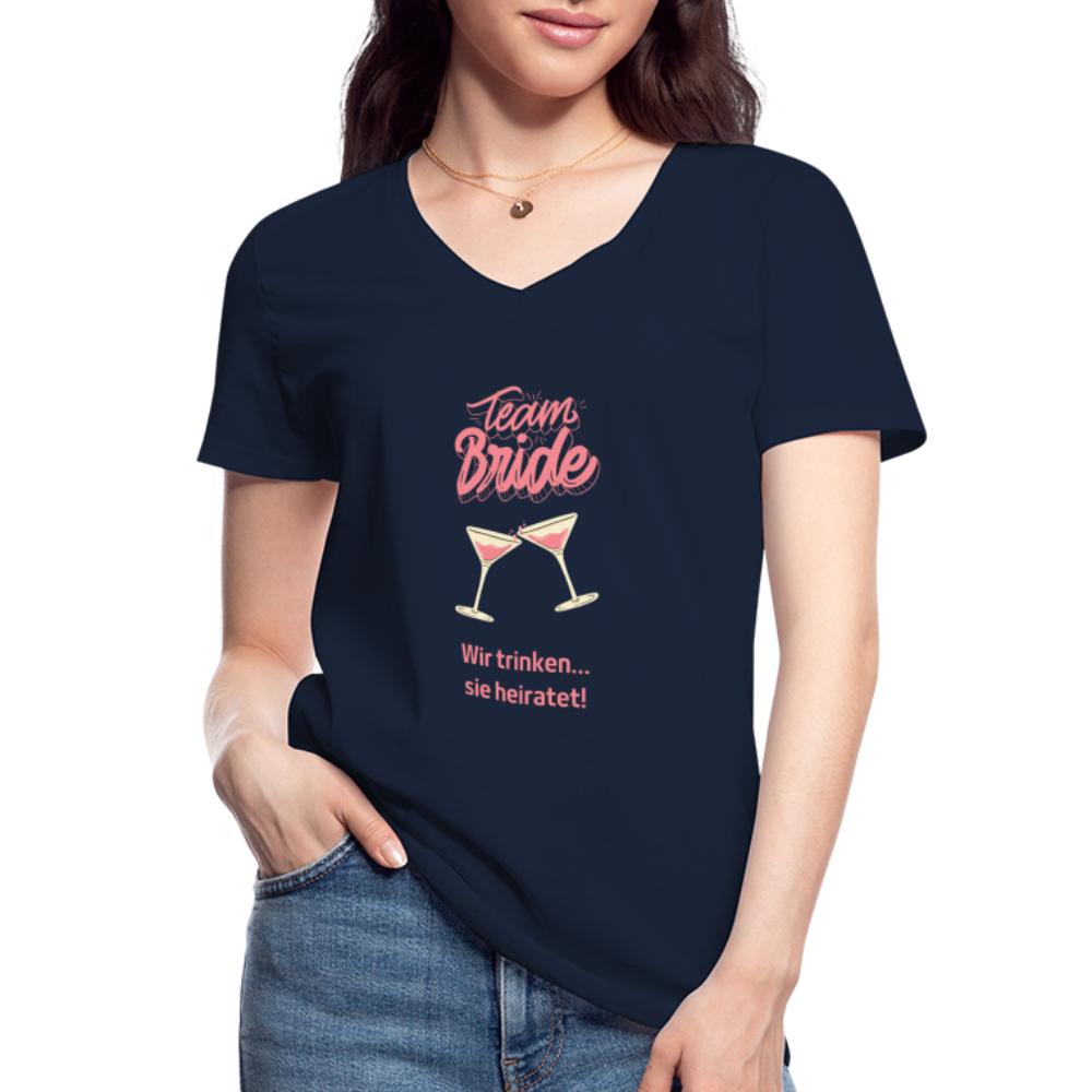 Klassisches Frauen-T-Shirt mit V-Ausschnitt - Team Bride - Navy