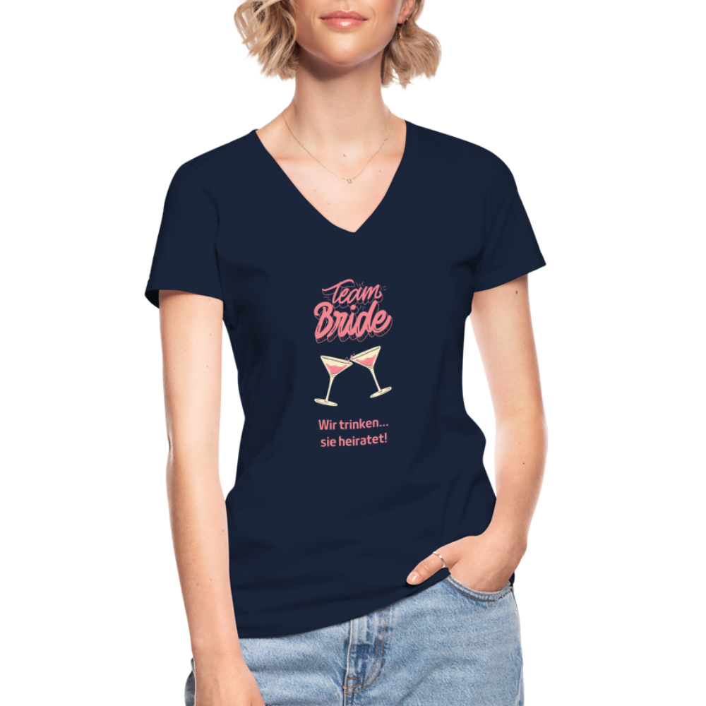 Klassisches Frauen-T-Shirt mit V-Ausschnitt - Team Bride - Navy