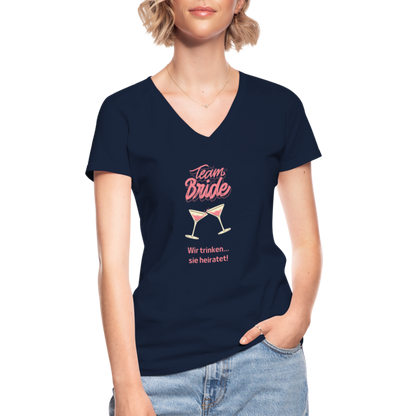 Klassisches Frauen-T-Shirt mit V-Ausschnitt - Team Bride - Navy