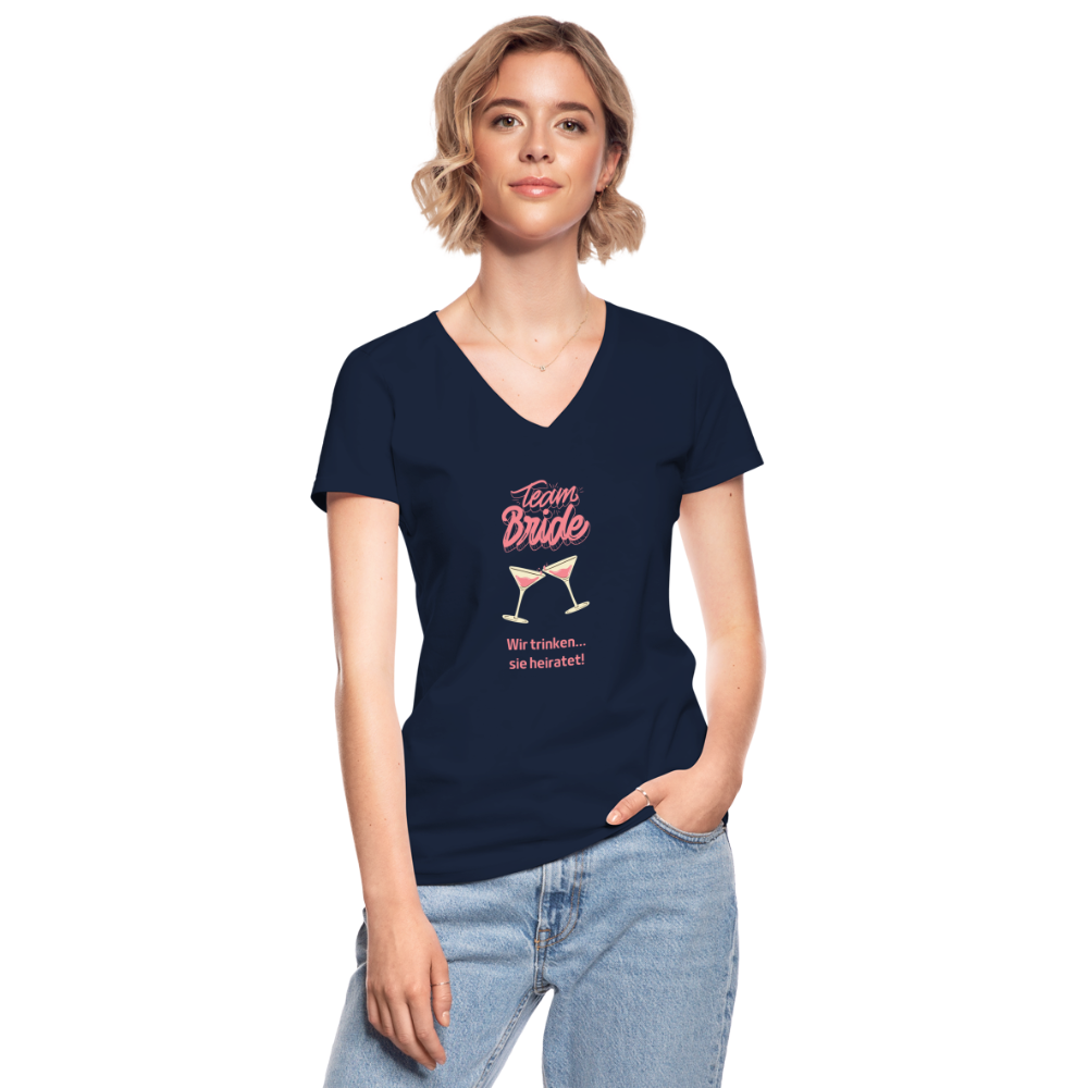 Klassisches Frauen-T-Shirt mit V-Ausschnitt - Team Bride - Navy