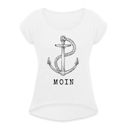 Frauen T-Shirt mit gerollten Ärmeln - Moin - weiß