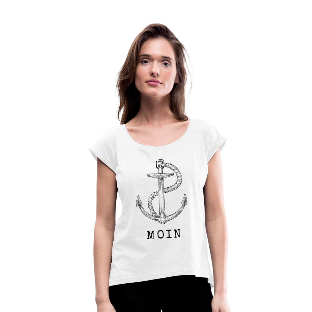 Frauen T-Shirt mit gerollten Ärmeln - Moin - weiß