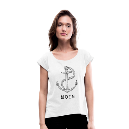 Frauen T-Shirt mit gerollten Ärmeln - Moin - weiß