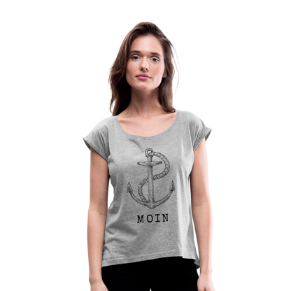 Frauen T-Shirt mit gerollten Ärmeln - Moin - Grau meliert