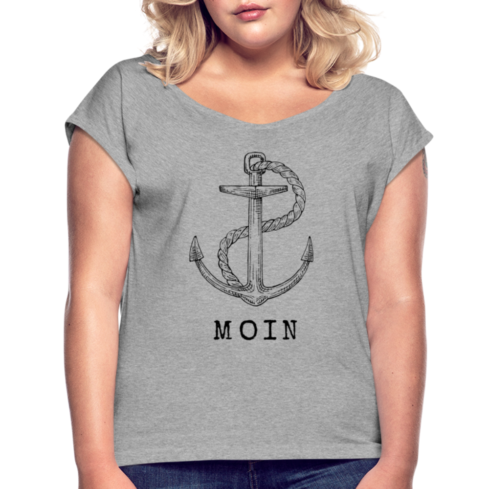 Frauen T-Shirt mit gerollten Ärmeln - Moin - Grau meliert