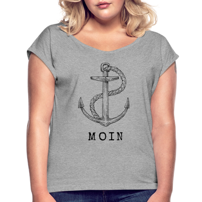 Frauen T-Shirt mit gerollten Ärmeln - Moin - Grau meliert