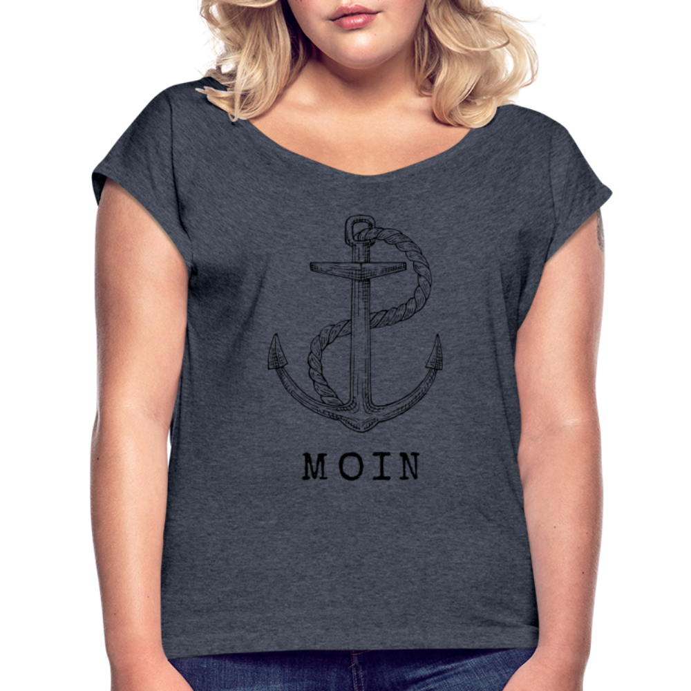 Frauen T-Shirt mit gerollten Ärmeln - Moin - Navy meliert