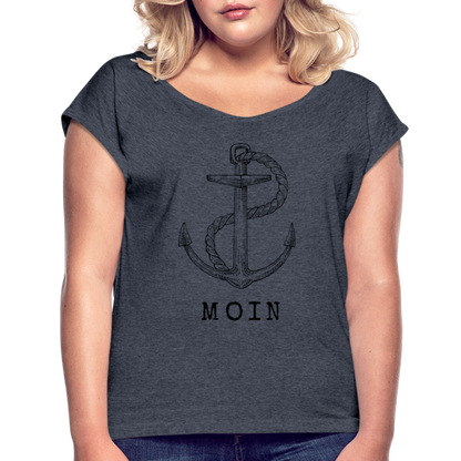 Frauen T-Shirt mit gerollten Ärmeln - Moin - Navy meliert