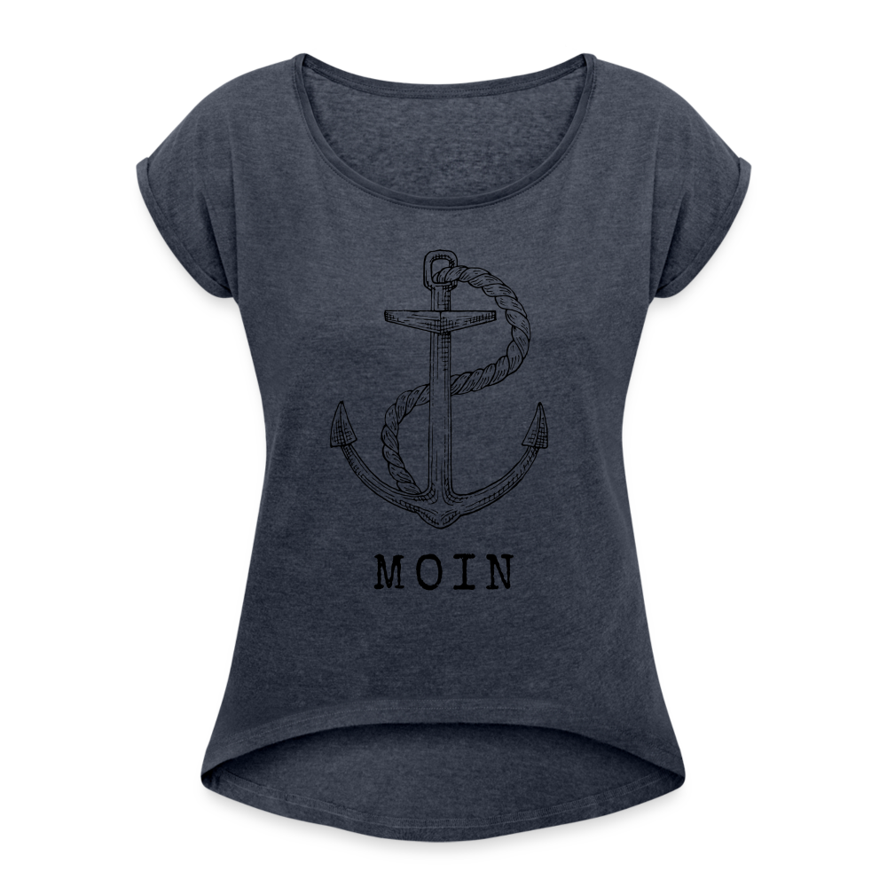 Frauen T-Shirt mit gerollten Ärmeln - Moin - Navy meliert