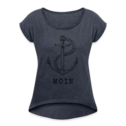 Frauen T-Shirt mit gerollten Ärmeln - Moin - Navy meliert