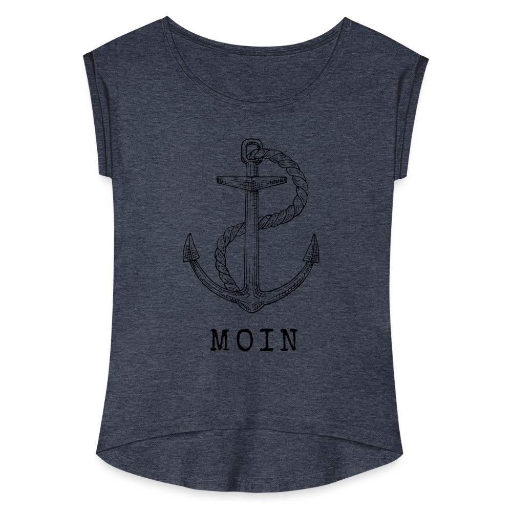 Frauen T-Shirt mit gerollten Ärmeln - Moin - Navy meliert