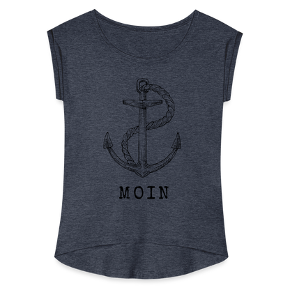 Frauen T-Shirt mit gerollten Ärmeln - Moin - Navy meliert