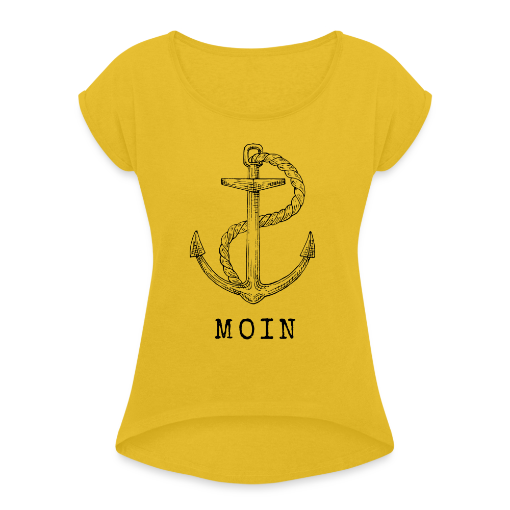 Frauen T-Shirt mit gerollten Ärmeln - Moin - Senfgelb