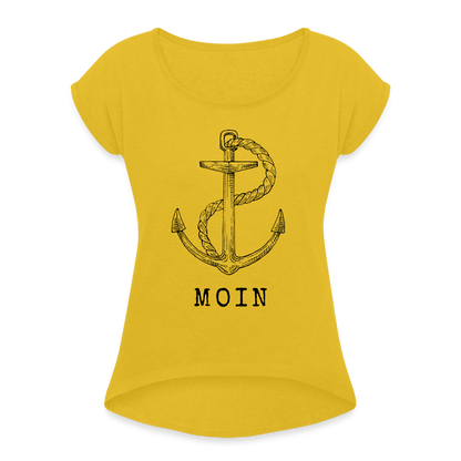 Frauen T-Shirt mit gerollten Ärmeln - Moin - Senfgelb