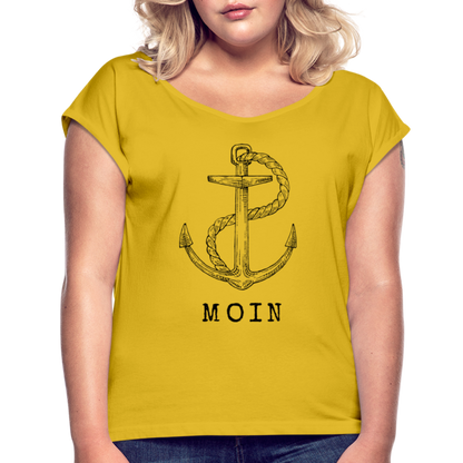 Frauen T-Shirt mit gerollten Ärmeln - Moin - Senfgelb