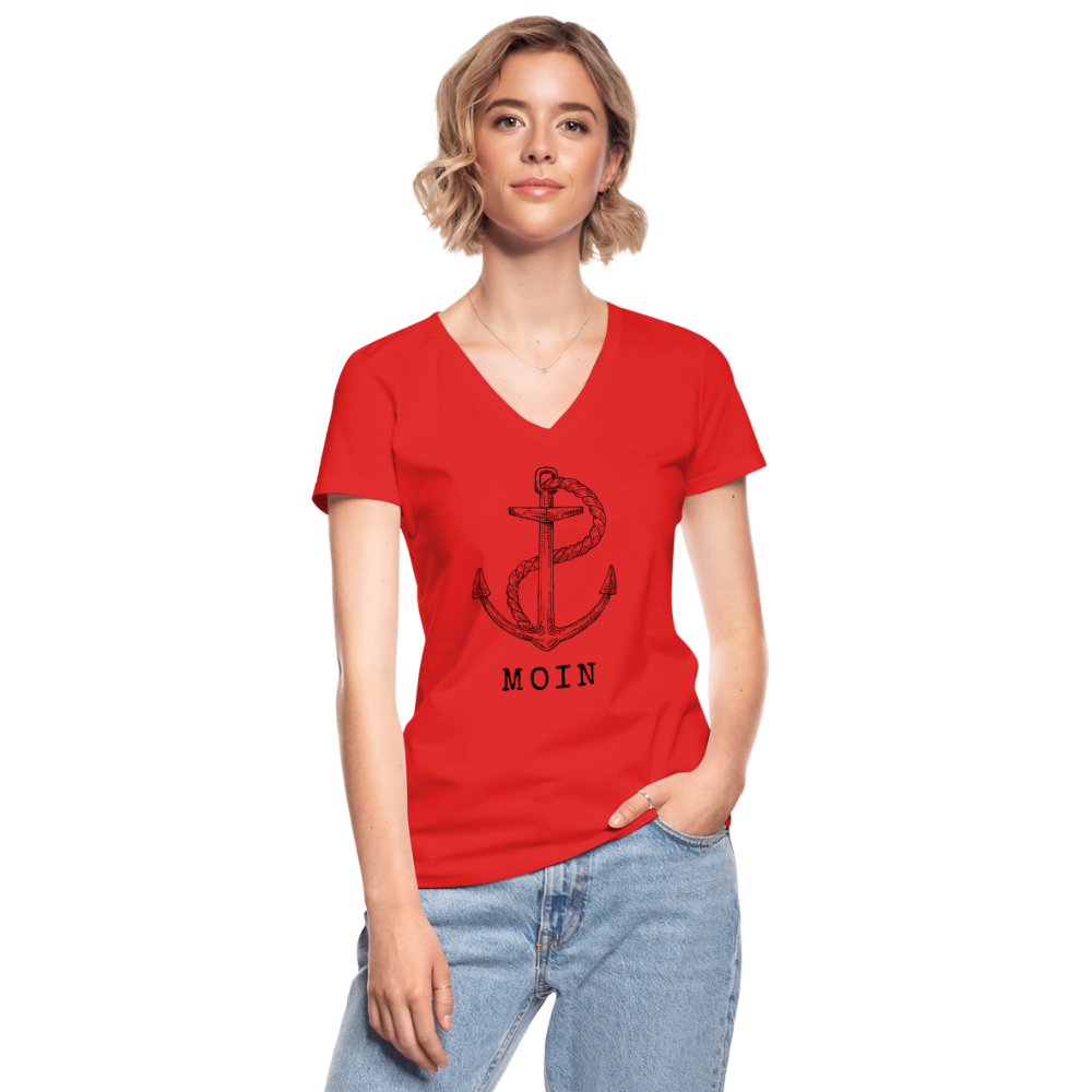 Klassisches Frauen-T-Shirt mit V-Ausschnitt - Moin - Rot