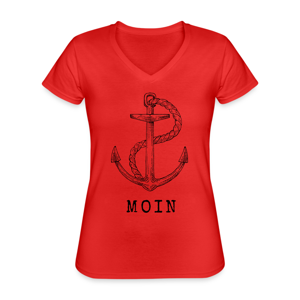 Klassisches Frauen-T-Shirt mit V-Ausschnitt - Moin - Rot