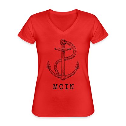 Klassisches Frauen-T-Shirt mit V-Ausschnitt - Moin - Rot