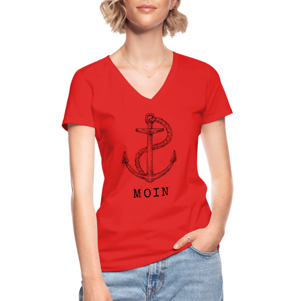 Klassisches Frauen-T-Shirt mit V-Ausschnitt - Moin - Rot