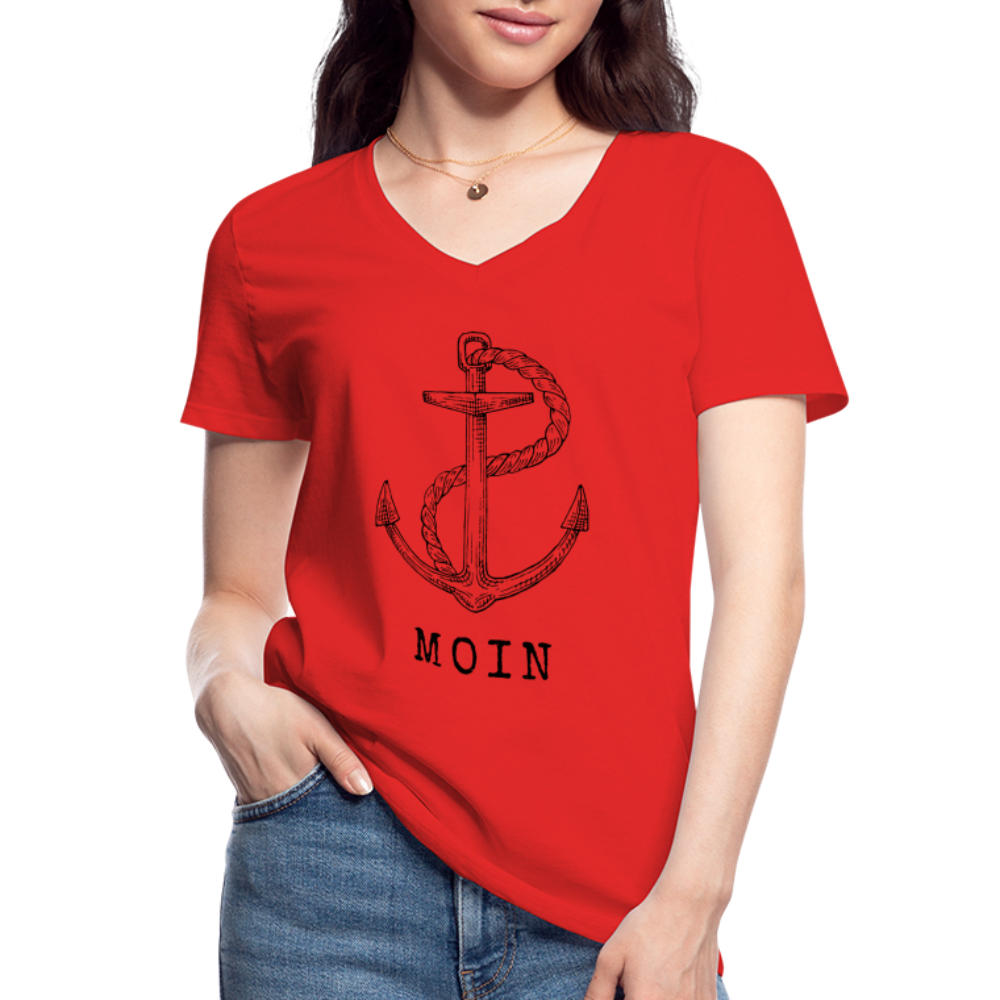 Klassisches Frauen-T-Shirt mit V-Ausschnitt - Moin - Rot