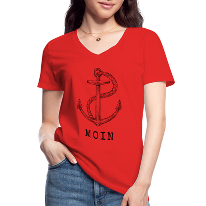 Klassisches Frauen-T-Shirt mit V-Ausschnitt - Moin - Rot