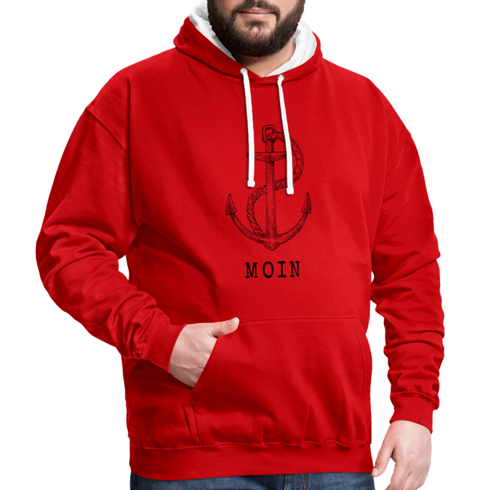 Kontrast-Hoodie - Moin - Rot/Weiß