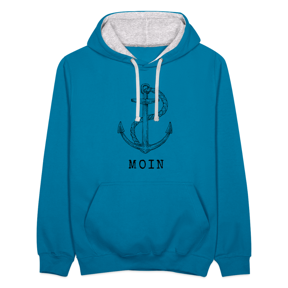 Kontrast-Hoodie - Moin - Pfauenblau/Grau meliert