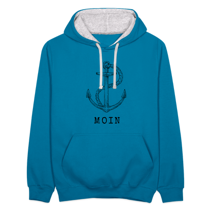 Kontrast-Hoodie - Moin - Pfauenblau/Grau meliert