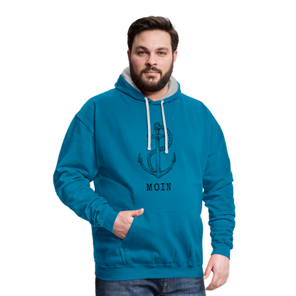 Kontrast-Hoodie - Moin - Pfauenblau/Grau meliert