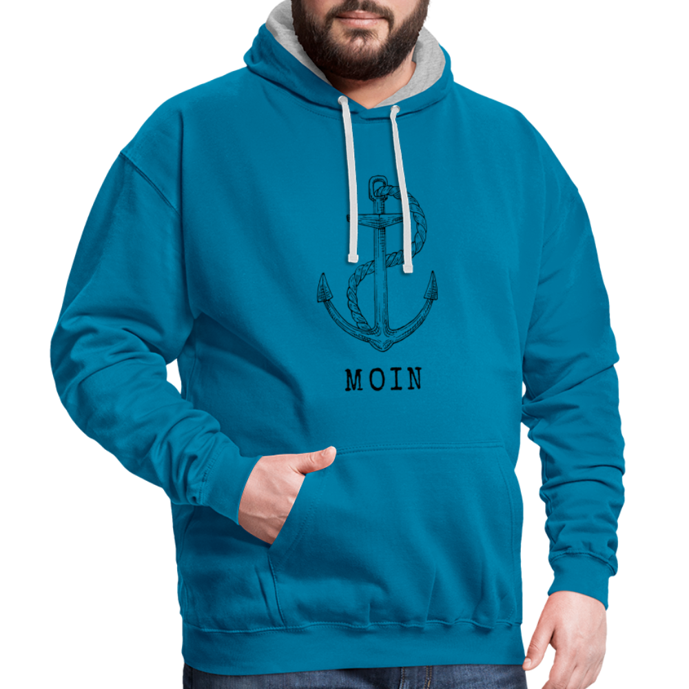 Kontrast-Hoodie - Moin - Pfauenblau/Grau meliert