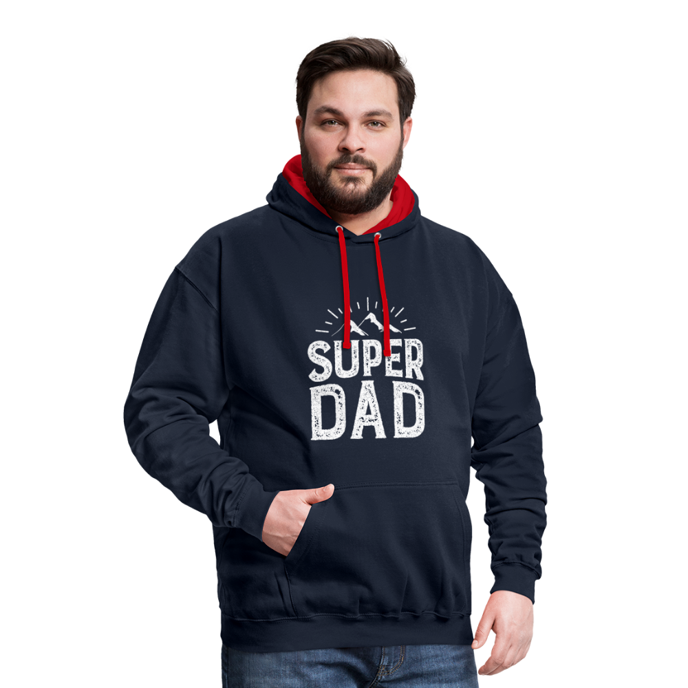 Kontrast-Hoodie - Super DAD - Navy/Rot