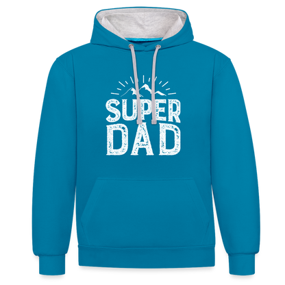 Kontrast-Hoodie - Super DAD - Pfauenblau/Grau meliert