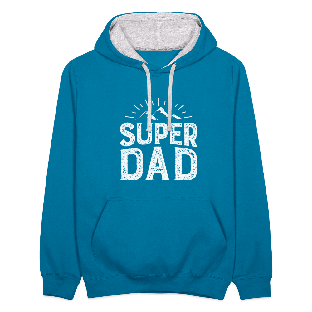 Kontrast-Hoodie - Super DAD - Pfauenblau/Grau meliert