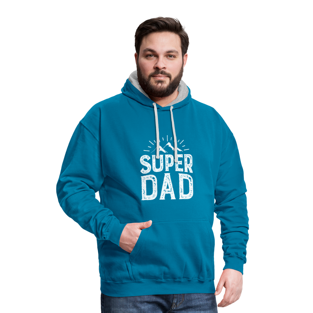 Kontrast-Hoodie - Super DAD - Pfauenblau/Grau meliert