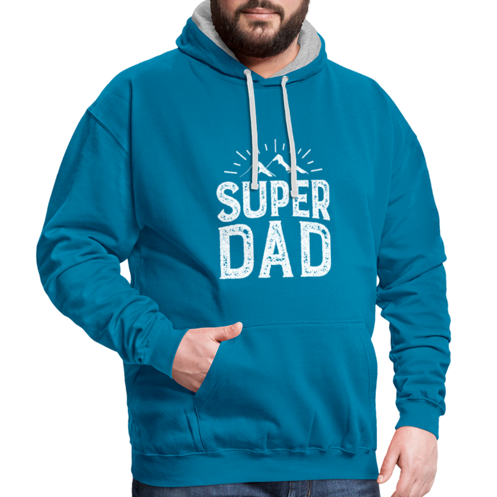 Kontrast-Hoodie - Super DAD - Pfauenblau/Grau meliert