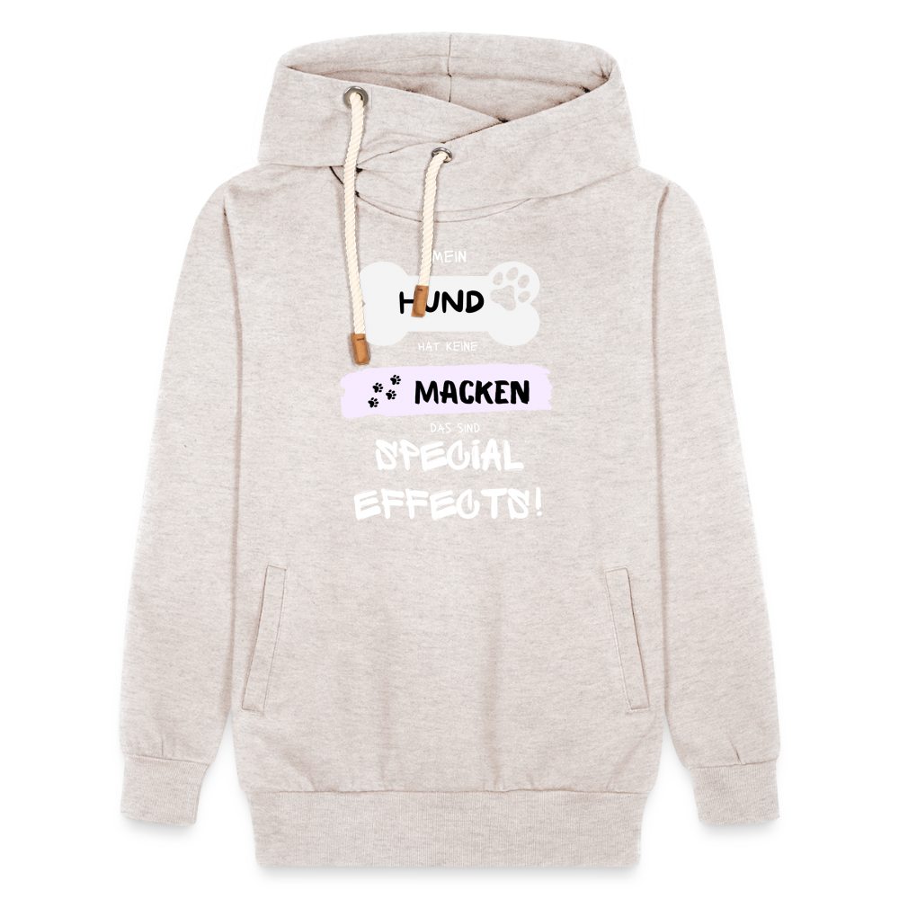 Unisex Schalkragen Hoodie - Hund macken - Beige meliert