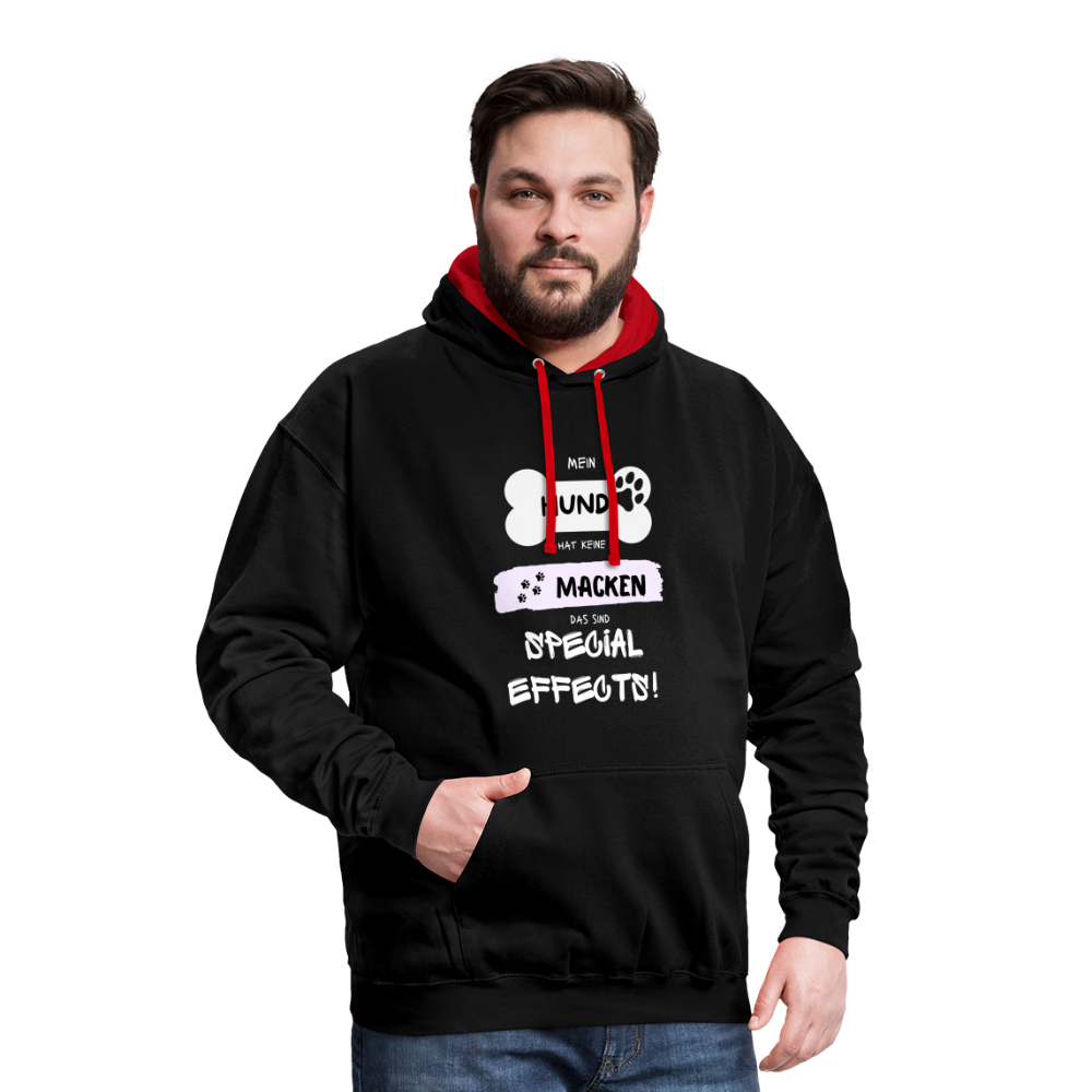 Kontrast-Hoodie - Hund macken - Schwarz/Rot