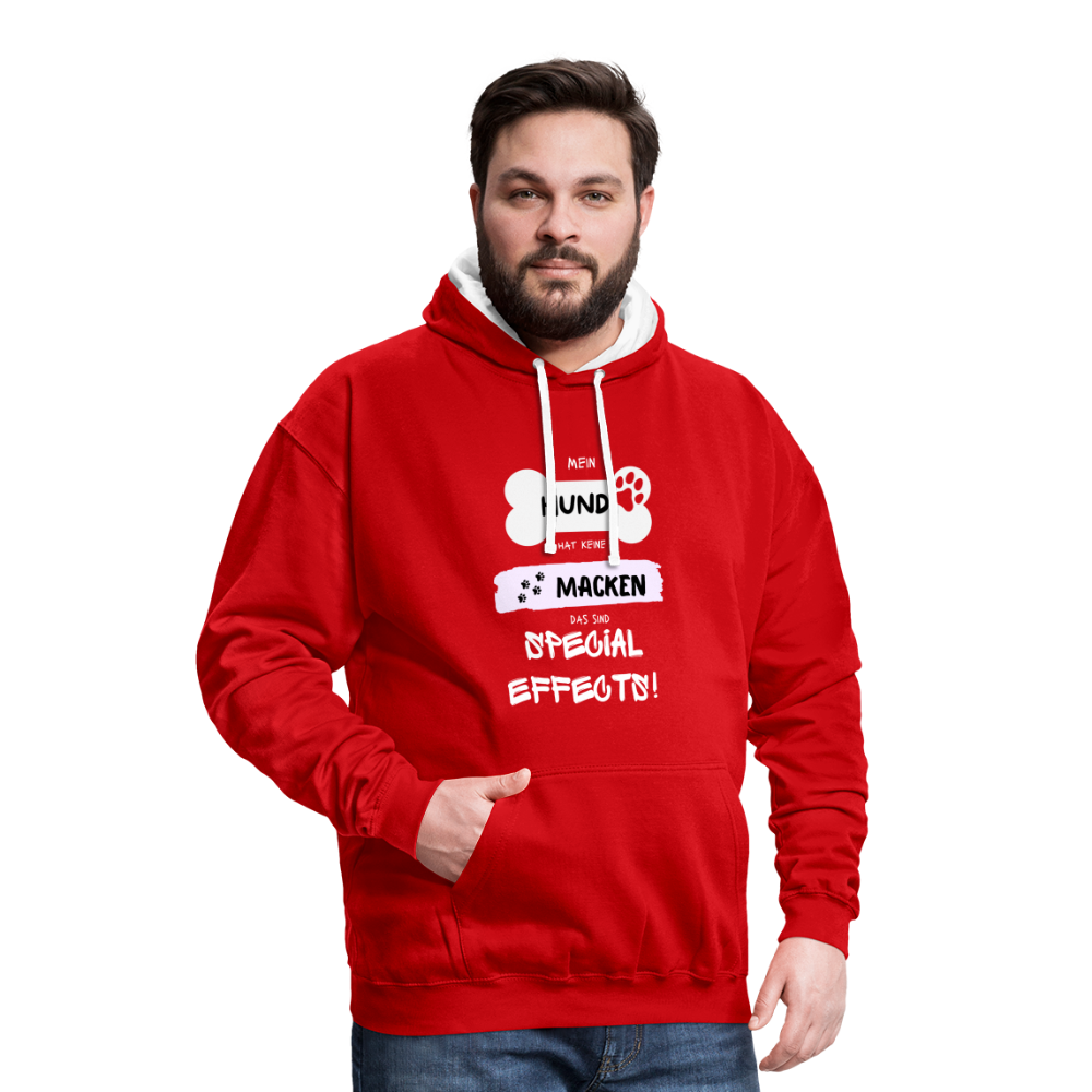 Kontrast-Hoodie - Hund macken - Rot/Weiß