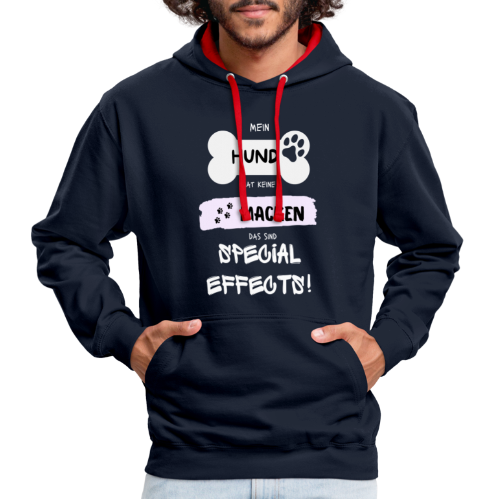 Kontrast-Hoodie - Hund macken - Navy/Rot