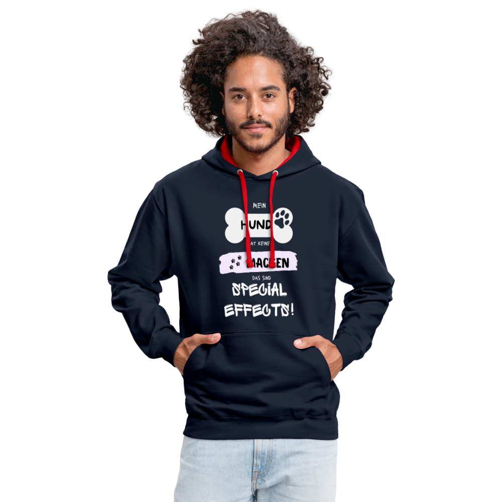 Kontrast-Hoodie - Hund macken - Navy/Rot