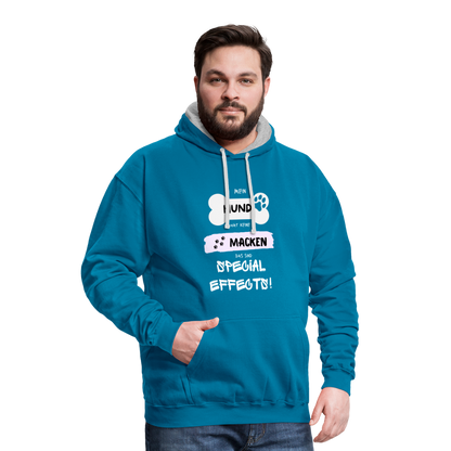 Kontrast-Hoodie - Hund macken - Pfauenblau/Grau meliert