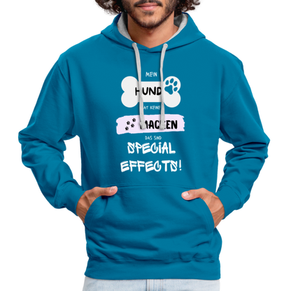 Kontrast-Hoodie - Hund macken - Pfauenblau/Grau meliert