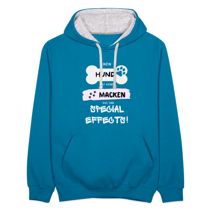 Kontrast-Hoodie - Hund macken - Pfauenblau/Grau meliert