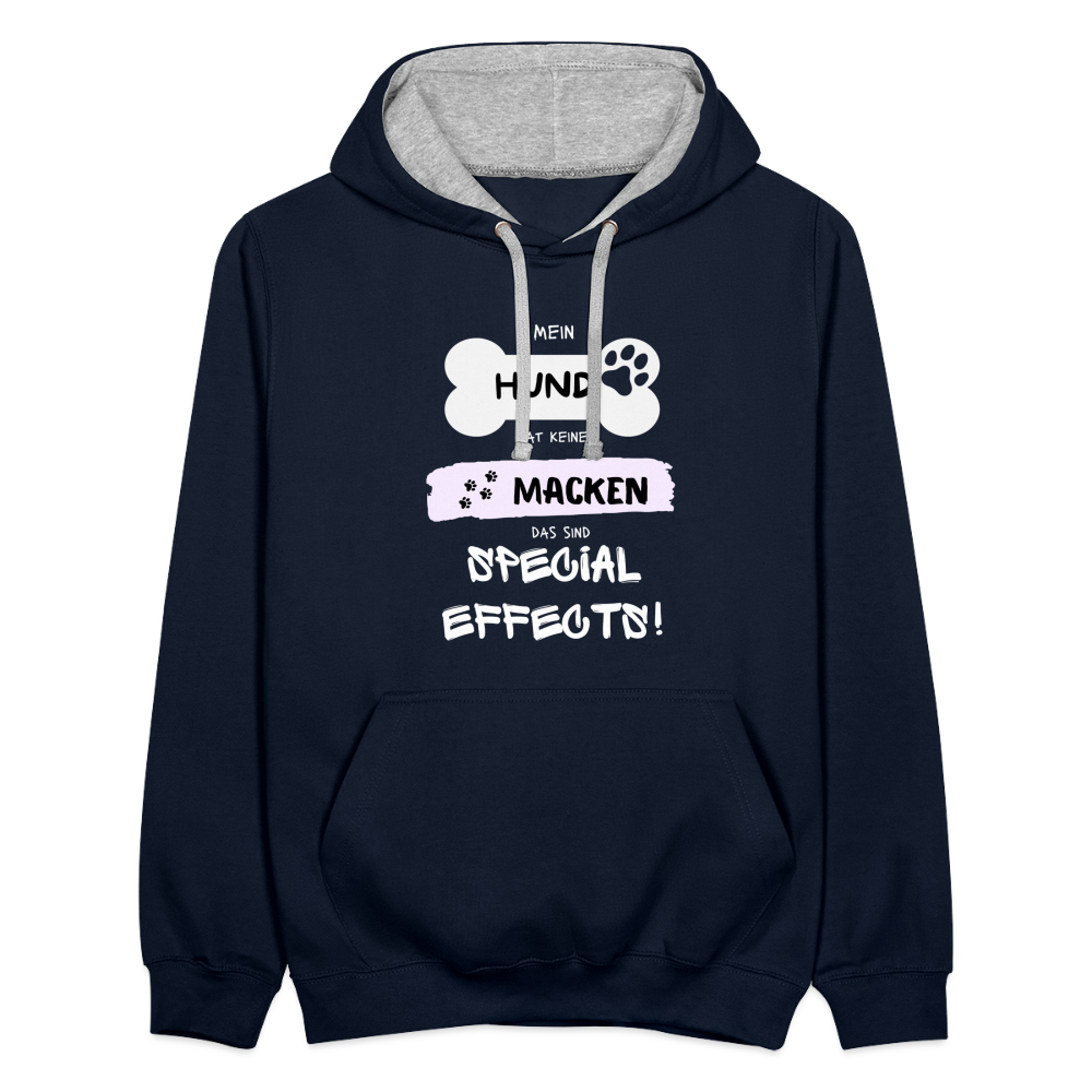 Kontrast-Hoodie - Hund macken - Navy/Grau meliert