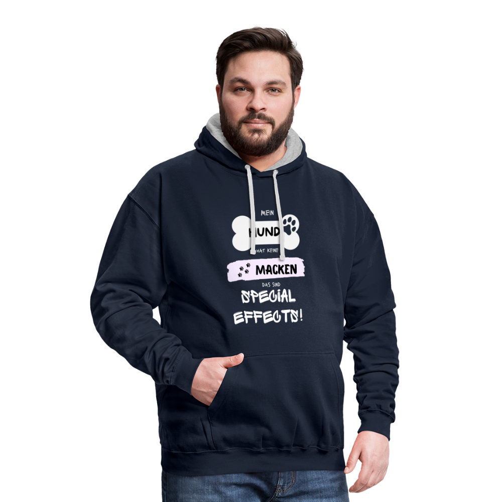 Kontrast-Hoodie - Hund macken - Navy/Grau meliert