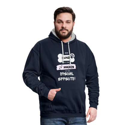 Kontrast-Hoodie - Hund macken - Navy/Grau meliert