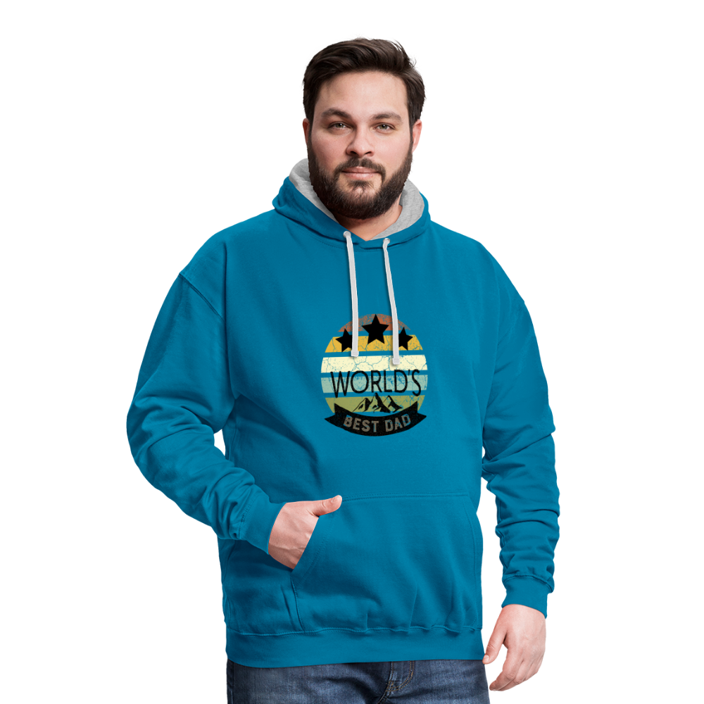 Kontrast-Hoodie - Best Dad - Pfauenblau/Grau meliert