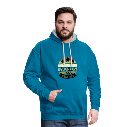 Kontrast-Hoodie - Best Dad - Pfauenblau/Grau meliert